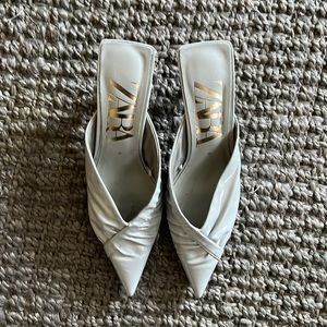 ZARA Light Blue / Pastel / Sea-foam Ruched Pointed Mules